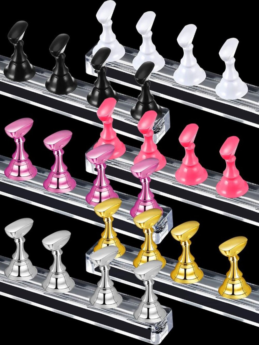 6 Magnetic Nail Stand,Gold, Silver, Light Pink, Black, White, Pink